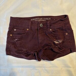 American Eagle Outfitters Women's Ripped Maroon Jean Shorts